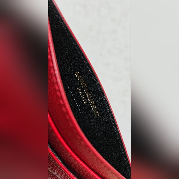 Saint Laurent Red Grain Leather Card Holder Gold Hardware - Picture 6 of 8